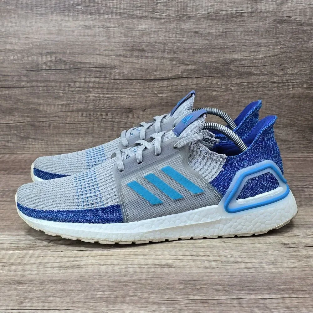Adidas Ultraboost 19 Shock Cyan Men's Size 10.5 Gray Blue Running Shoes F35240